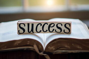 symbolic photo of an open book with the word "success" written across it, representing the motivational value of continuous learning and personal development