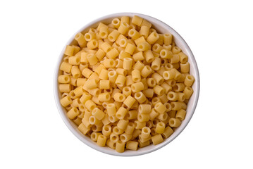 Delicious ditali pasta from durum wheat with salt and spices