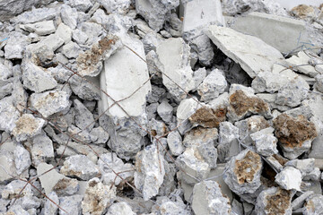 Piles of rubble after house demolition