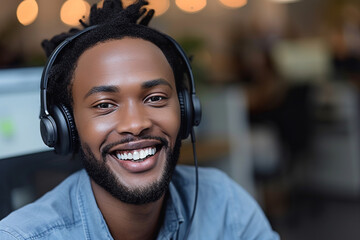 professional headshot of a call center agent wearing a headset, showcasing the friendly and approachable demeanor of a customer service representative