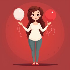 Illustration of a happy woman with balloons preparing for a big celebration