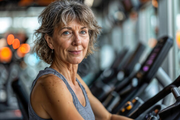 Mature Woman Exercising in Gym. Generative AI