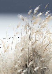 Obraz premium Birds Flying Over Tall Grass