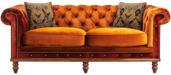 set of Leather and Velvet Sofas in vibrant and eclectic feel, vintage loveseats Isolated on a Transparent Background