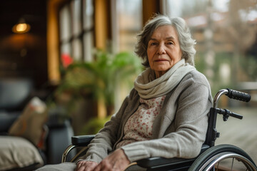 Senior woman in wheelchair at home