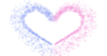Blue and pink particles glitter glow heart effect material background (white background) . Loop material, overlays and frames.