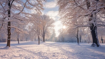 Fototapeta premium a wonderful picture made by artificial intelligence of a winter and a beautiful landscape with a snowy tree