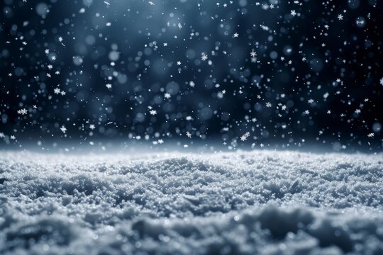 A beautiful winter snow scene with snowflakes falling on a snow covered ground. © Molostock
