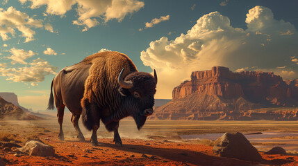 Buffalo walking toward the desert