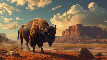 Foto auf Acrylglas Büffel Buffalo walking toward the desert