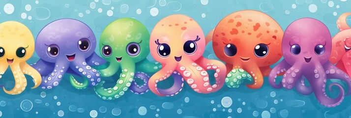 abstract colorful pattern of seamless smiling octopuses
