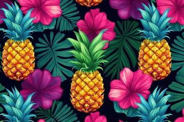 abstract colorful pattern of seamless smiling pineapples