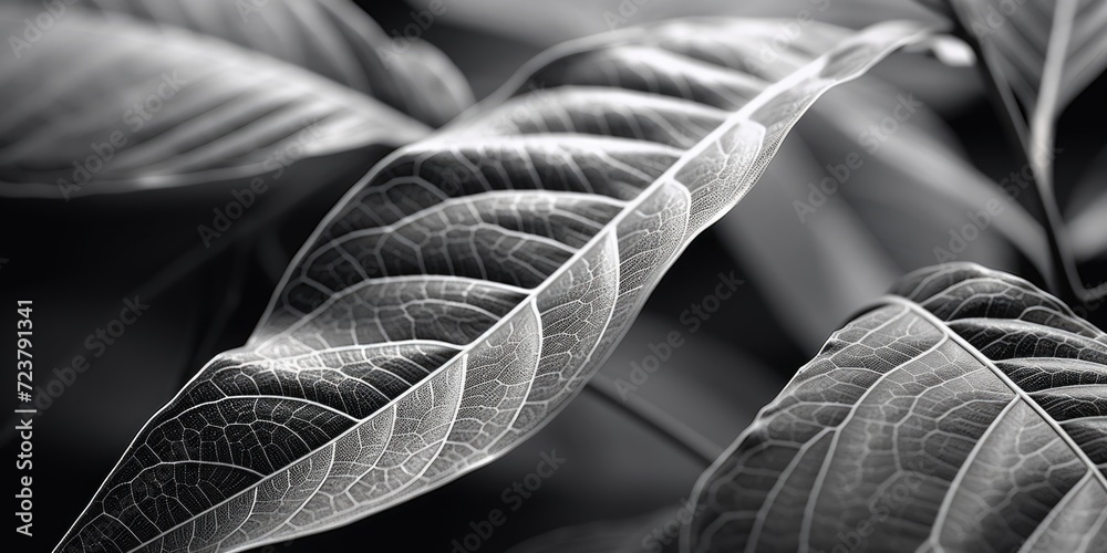 Poster a close-up photo of a black and white leaf. suitable for various design projects