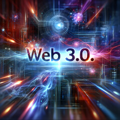 Web 3.0 amidst dynamic light streaks and digital elements