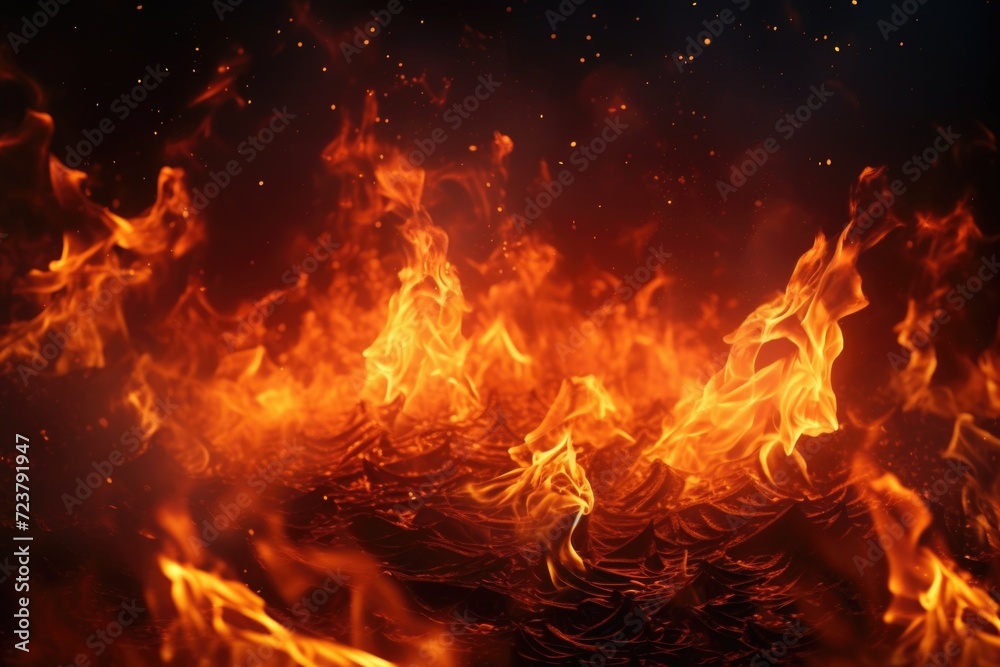 Aufkleber A close up of a fiery blaze against a dark black backdrop. Perfect for adding warmth and intensity to any design or project