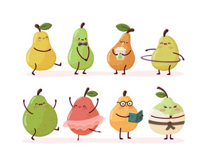 Set of different kinds of cute and fun pears