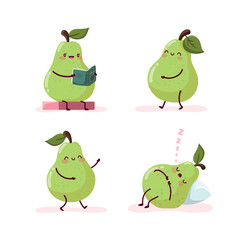 Set of cute pears that read, walk, dance and sleep - 723792129