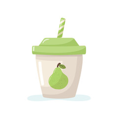 Plastic cup pear soda. Fruit illustration