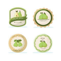 Set of labels for pear jam packaging