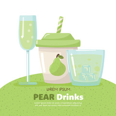 Set of pear cider glass, plastic cup pear soda and glass with ices - 723792156