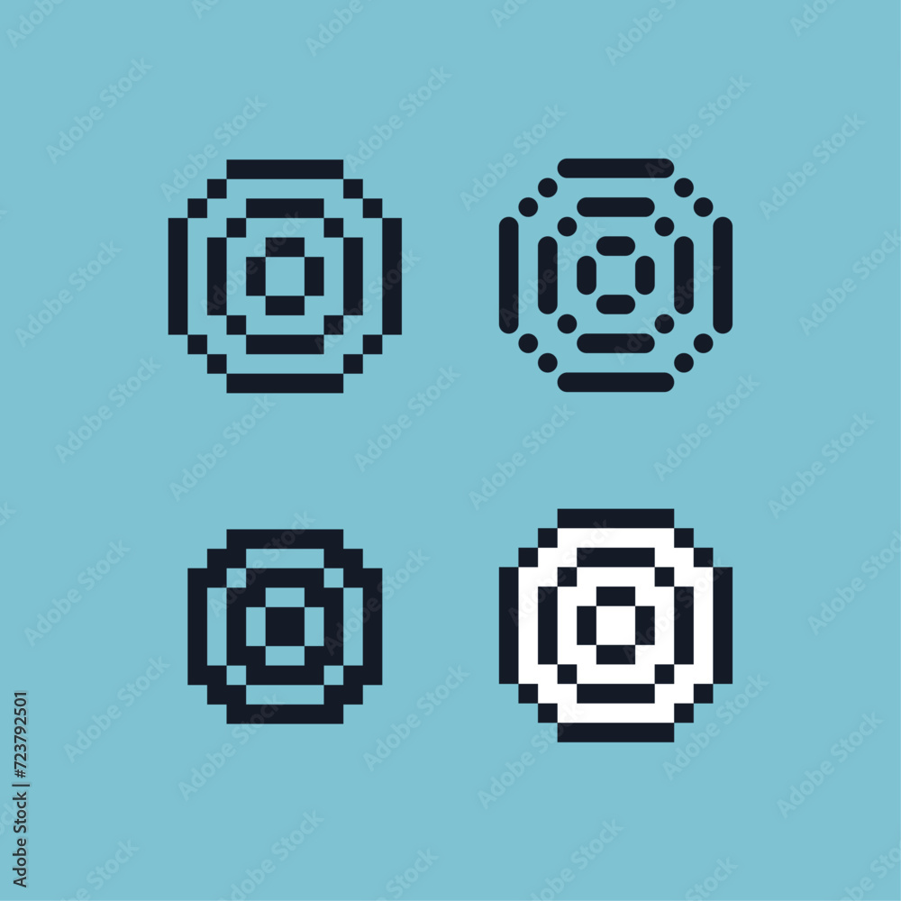 Poster pixel art outline sets icon of archer point variation color. target icon on pixelated style. 8bits p