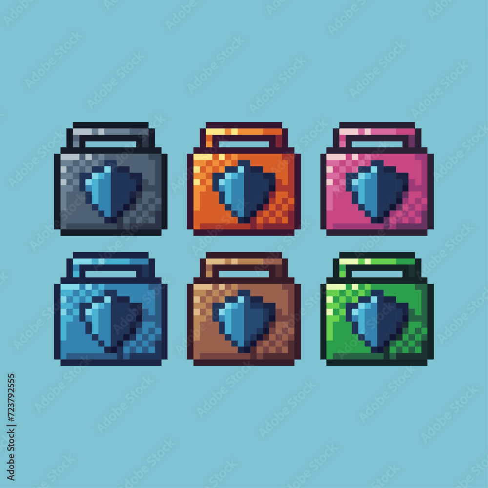 Fototapete pixel art sets icon of shield case variation color. shield icon on pixelated style. 8bits perfect fo