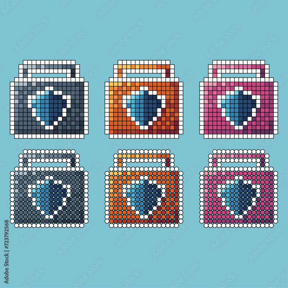 Fototapete pixel art stroke sets icon of shield case variation color. shield icon on pixelated style. 8bits per