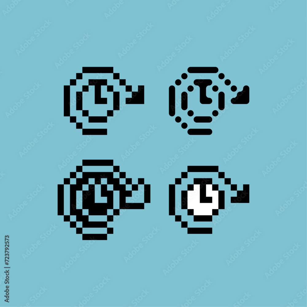 Poster pixel art outline sets icon of redo time variation color. watch clock icon on pixelated style. 8bits