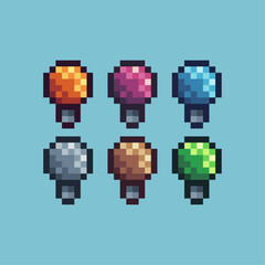 Pixel art sets icon of bulb variation color. bulb icon on pixelated style. 8bits perfect for game asset or design asset element for your game design. Simple pixel art icon asset.