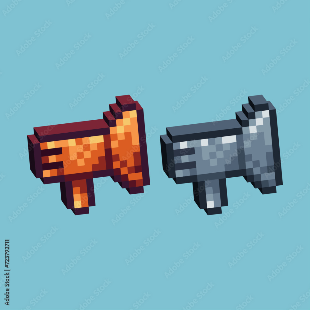 Poster isometric pixel art 3d of megaphone icon for items asset. megaphone icon on pixelated style.8bits pe