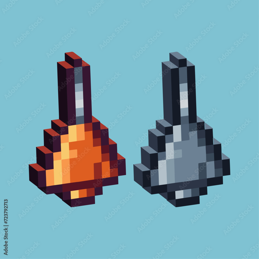 Poster isometric pixel art 3d of bell barn icon for items asset. bell icon on pixelated style.8bits perfect