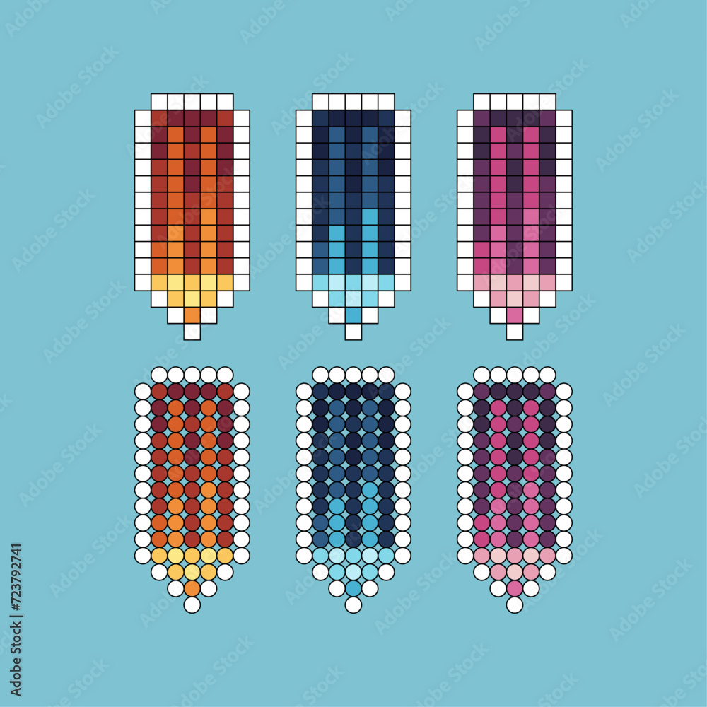 Poster pixel art stroke sets icon of pencil variation color.pencil icon on pixelated style. 8bits perfect f