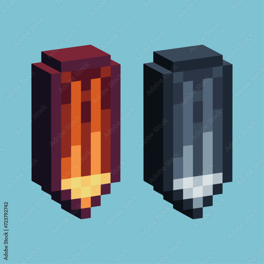 Poster isometric pixel art 3d of pencil icon for items asset.pencil icon on pixelated style.8bits perfect f