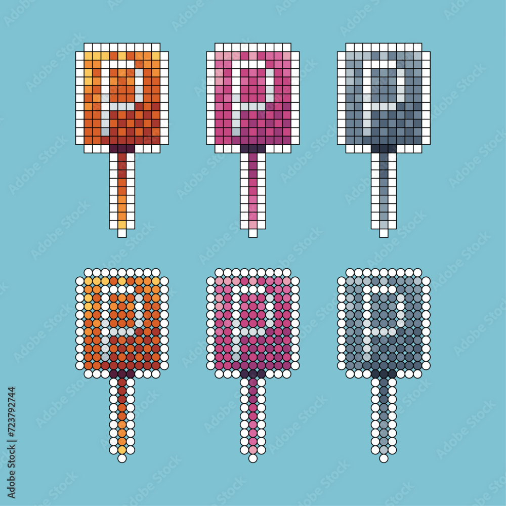 Poster pixel art stroke sets icon of parking sign variation color. p sign icon on pixelated style. 8bits pe