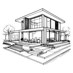 Linear architectural sketch detached house