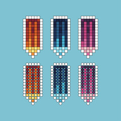 Pixel art stroke sets icon of pencil variation color.Pencil icon on pixelated style. 8bits perfect for game asset or design asset element for your game design. Simple pixel art icon asset.