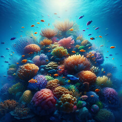 Naklejka na ściany i meble Underwater Tropical Corals Reef with colorful sea fish.Ai generated