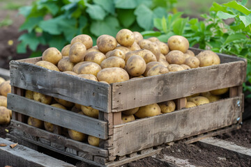 fresh potatoes in a wooden basket