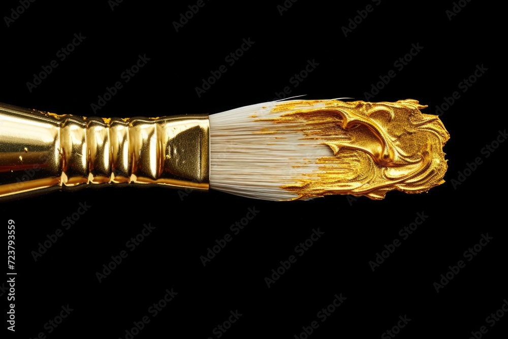 Poster A brush with a golden handle on a black background. Perfect for adding a touch of elegance to any design project