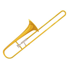 Fototapeta na wymiar Golden trumpet musical instrument isolated on white background. Flat style design icon. Classical brass musical equipment. Vector illustration