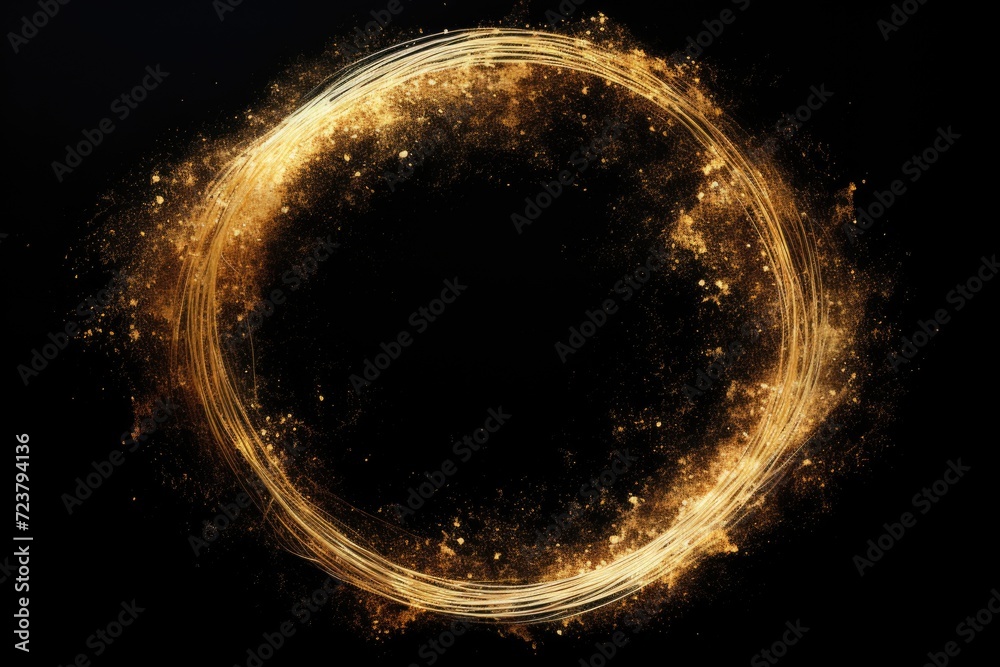 Poster a circle of gold dust on a black background. can be used for various design projects