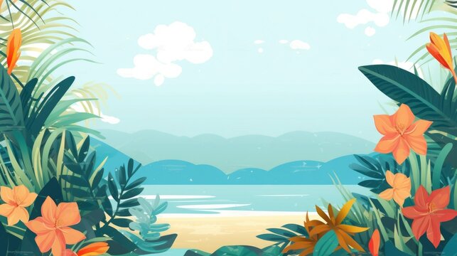 An illustration of a tropical scene featuring vibrant flowers. This image can be used to add a touch of tropical beauty to various projects