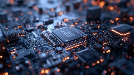 semiconductors at the center with abstract lights