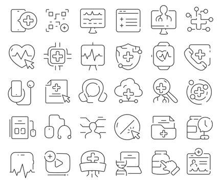 Digital health line icons collection. Thin outline icons pack. Vector illustration eps10