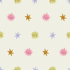 Hand drawn cosmos pattern. Cute stars and abstract patterns. Perfect for kids fabric, textile, nursery wallpaper. Vector illustration.