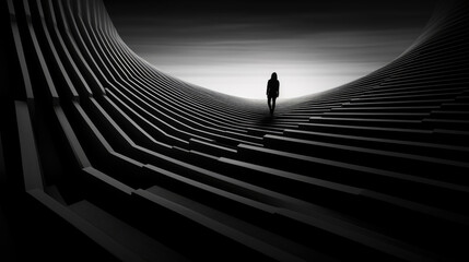 Black and white stairs and people - obrazy, fototapety, plakaty