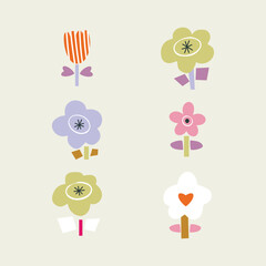 Isolated Vector Set of  Flowers and 
 Butterflies.