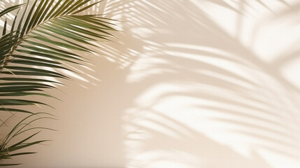 Fototapeta na wymiar Palm leaves shadow on white wall background. Copy space for text .