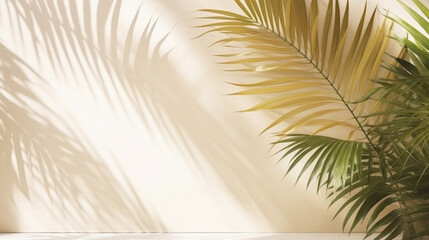 Palm leaves on a white wall background .