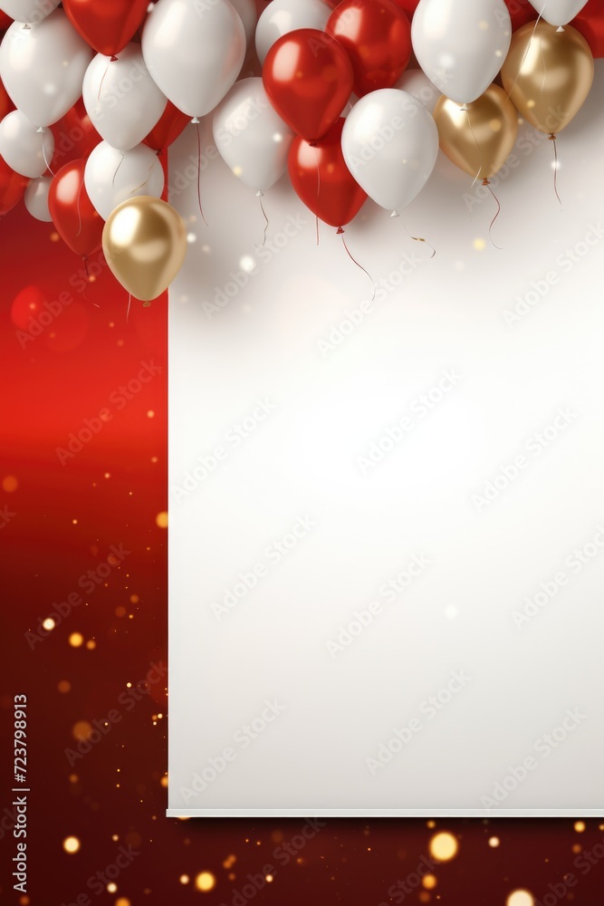 Fototapete Colorful red and white balloons arranged together with a blank sign. Perfect for adding custom messages and promoting events